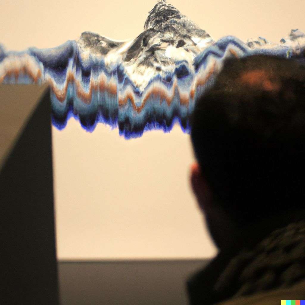 someone gazing at Mount Everest, kinetic art